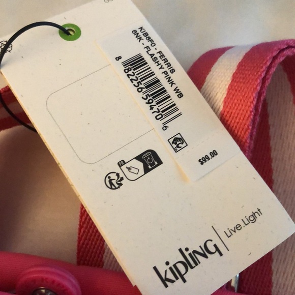 Kipling Ferris Nylon Backpack Flashy Pink WB With Faux Fur Monkey Keychain NWT - Picture 4 of 16